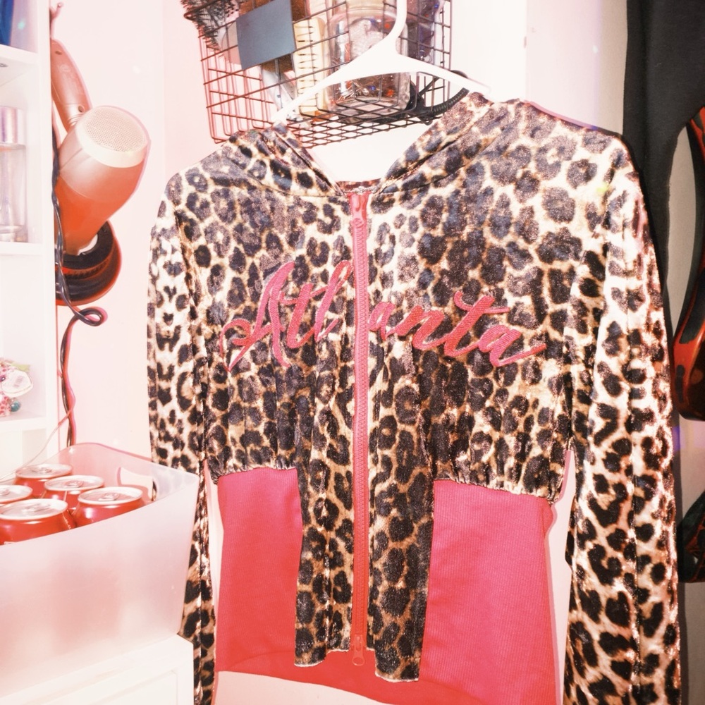 Leopard Print Zip-Up Hoodie with Pink Accents